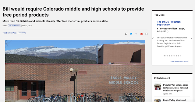 Bill would require Colorado middle and high schools to provide free period products