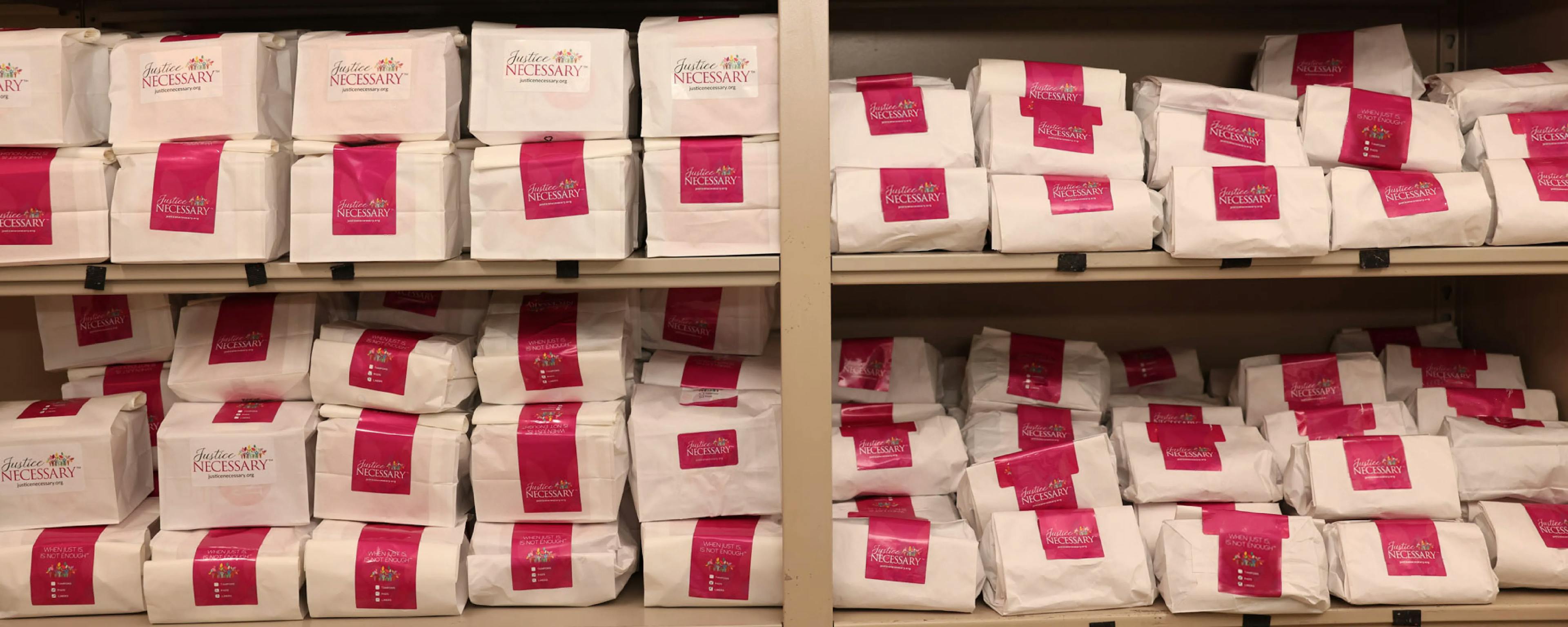 Shelves of menstrual products